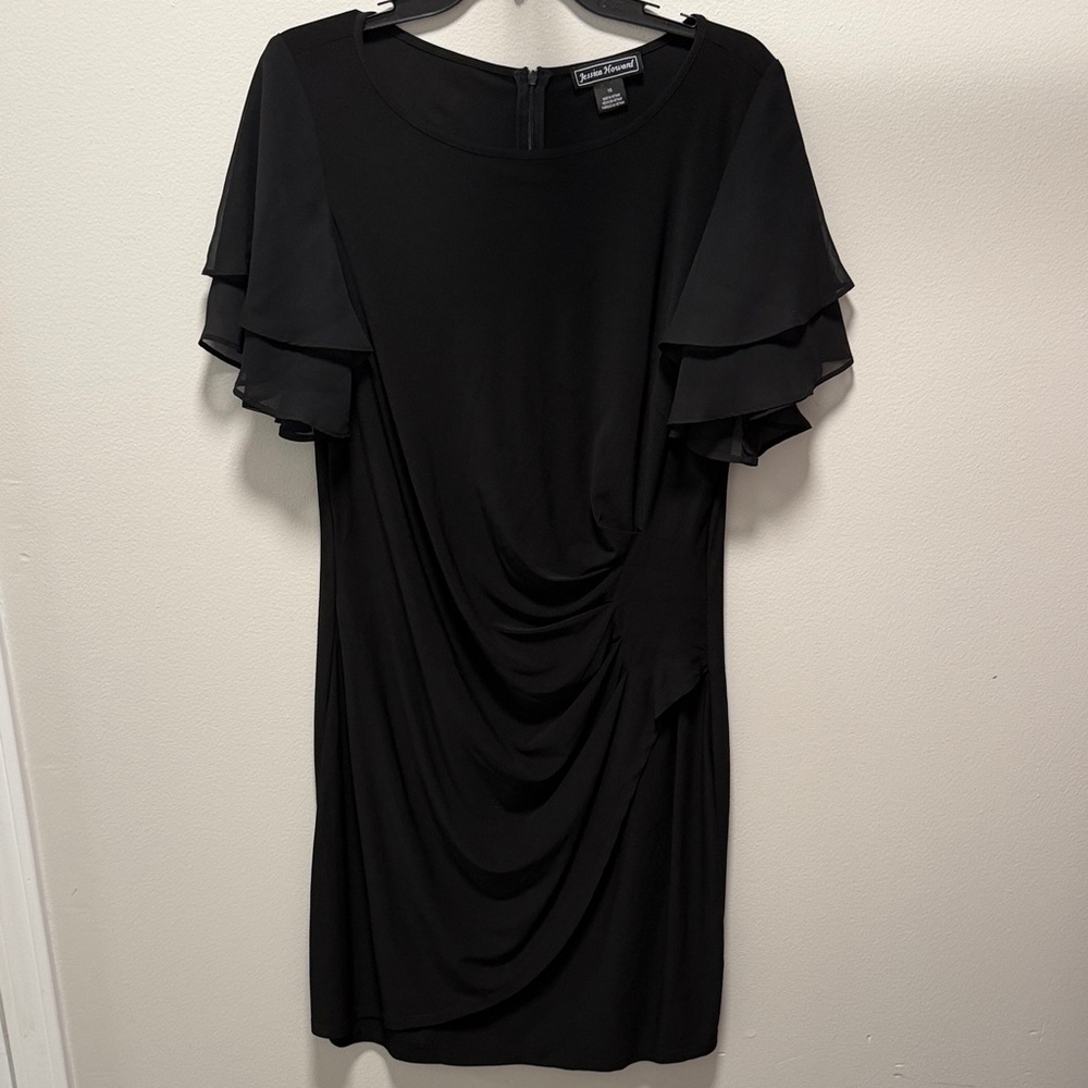Women’s Jessica Howard Black Ruffle Flutter Sleeve Dress Size 16